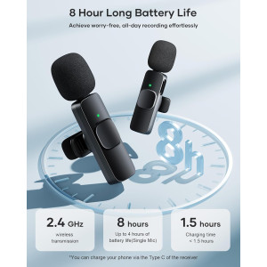 Microphone Lavalier Sans Fil 2 Pack pour iPhone & Android