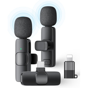2 Pack Wireless Lavalier Microphones for iPhone, Android & Video Recording
