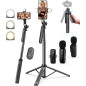 Kit Vlogging iPhone/Android 71 Trépied Selfie avec Lumière, Télécommande Sans Fil & Microphone Ajustable