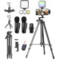 Vlogging Kit for iPhone/Android with Wireless Mic, Tripods, RGB Fill Light – YouTube & TikTok Starter Pack