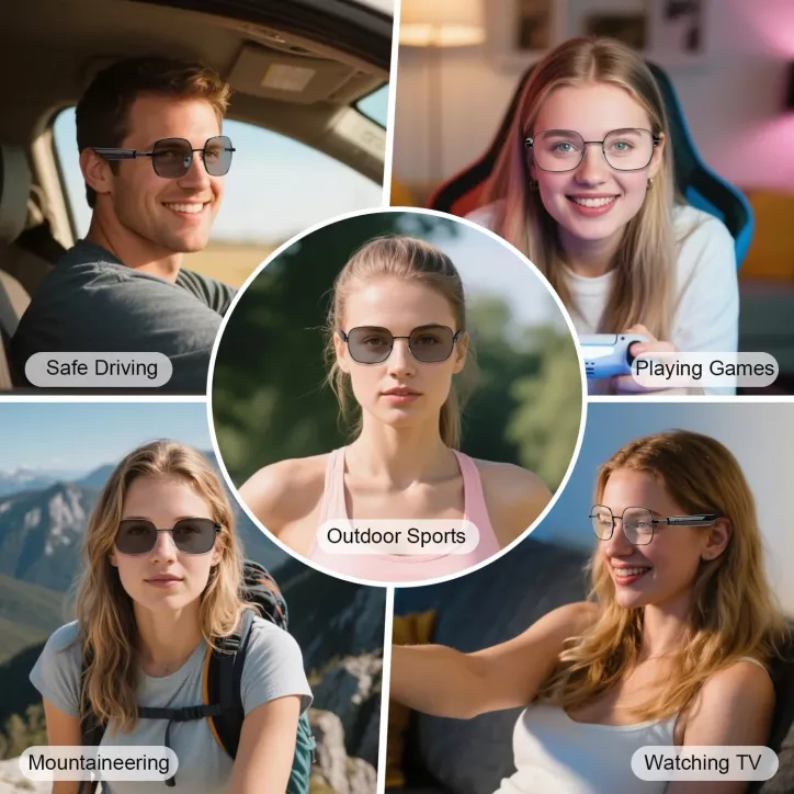 Lunettes Intelligentes Unisexes, Bluetooth, Anti-Lumière Bleue, Photochromiques et Polarisées avec Audio