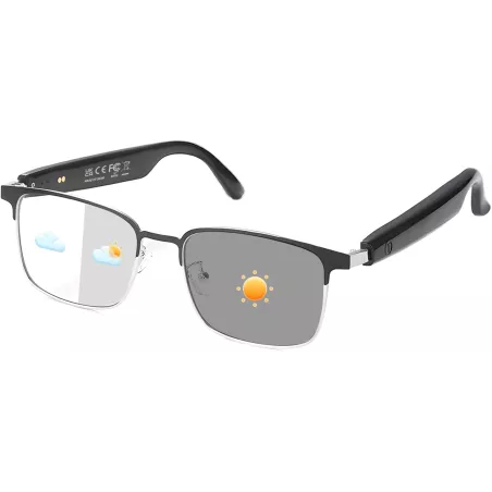Lunettes Bluetooth Intelligentes Argentées, Audio Couleur, Micro, Appels Mains Libres, Sport & Conduite