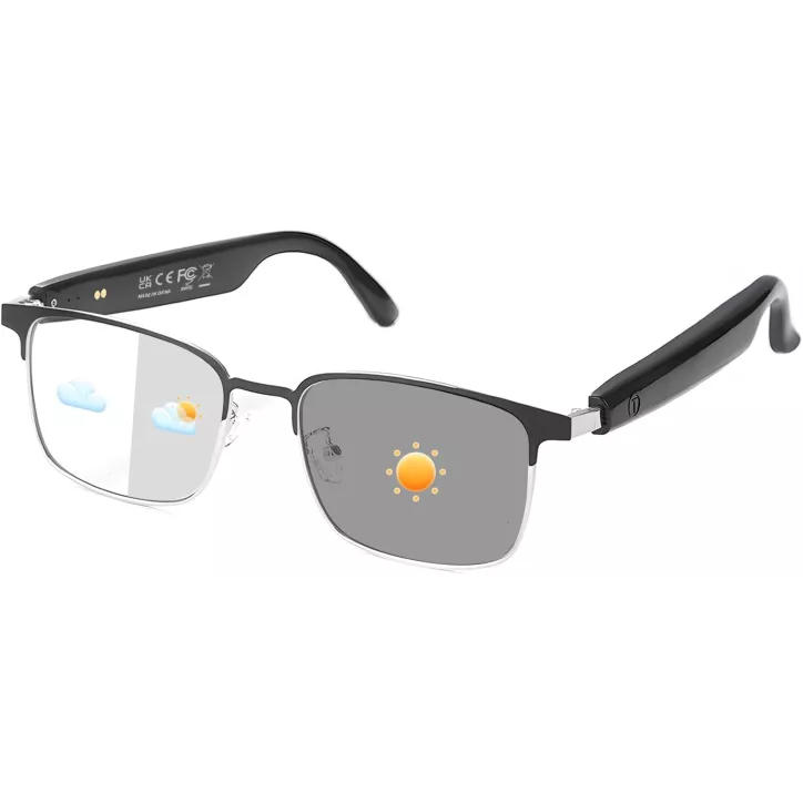 Lunettes Bluetooth Intelligentes Argentées, Audio Couleur, Micro, Appels Mains Libres, Sport & Conduite