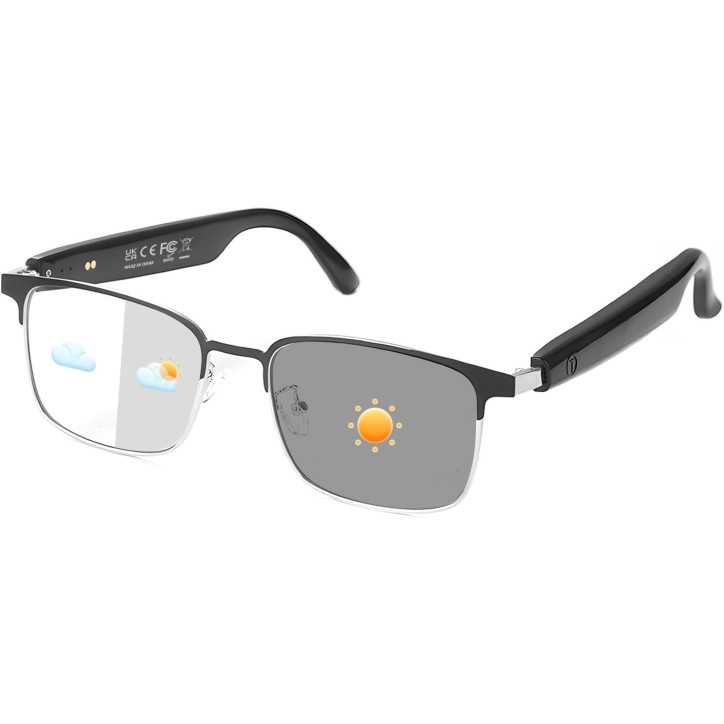 Smart Bluetooth Glasses with Open-Ear Sound, Mic & Speakers, Color Changing, Polarized - Silver