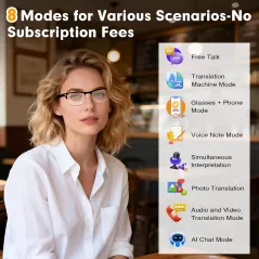 Lunettes Intelligentes AI - Traduction 164 Langues, Bluetooth