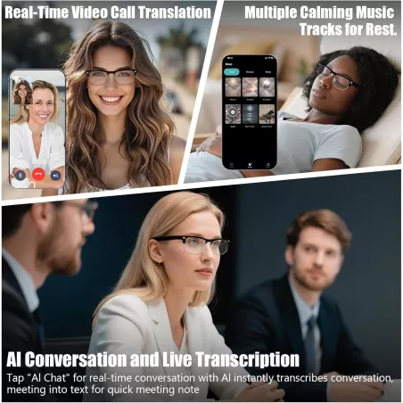 Lunettes Intelligentes AI – Traduction Instantanée 164 Langues, Bluetooth, Anti-Lumière Bleue, IPX5 Or