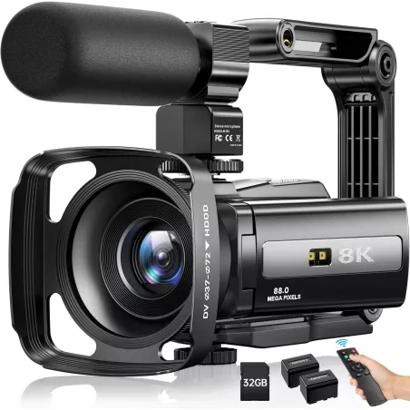 Caméra Vidéo 8K 88MP UHD WiFi Vlogging 18X Zoom, Vision Nocturne IR, Écran Tactile 3 + Accessoires