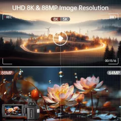 Caméra 8K UHD 88MP WiFi Vlogging 18X Zoom Vision Nuit