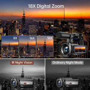 Caméra 8K UHD 88MP WiFi Vlogging 18X Zoom Vision Nuit