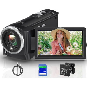 2.7K QHD 50MP Vlogging Camera with 16X Zoom, 270° Screen & 32GB Card