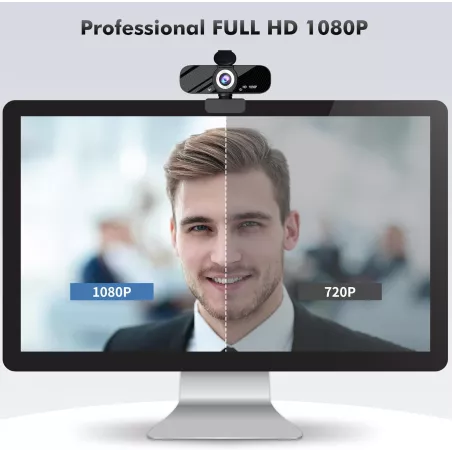 Webcam Gohero Full HD 1080P avec réduction de bruit, cache confidentialité, grand angle, USB Plug & Play