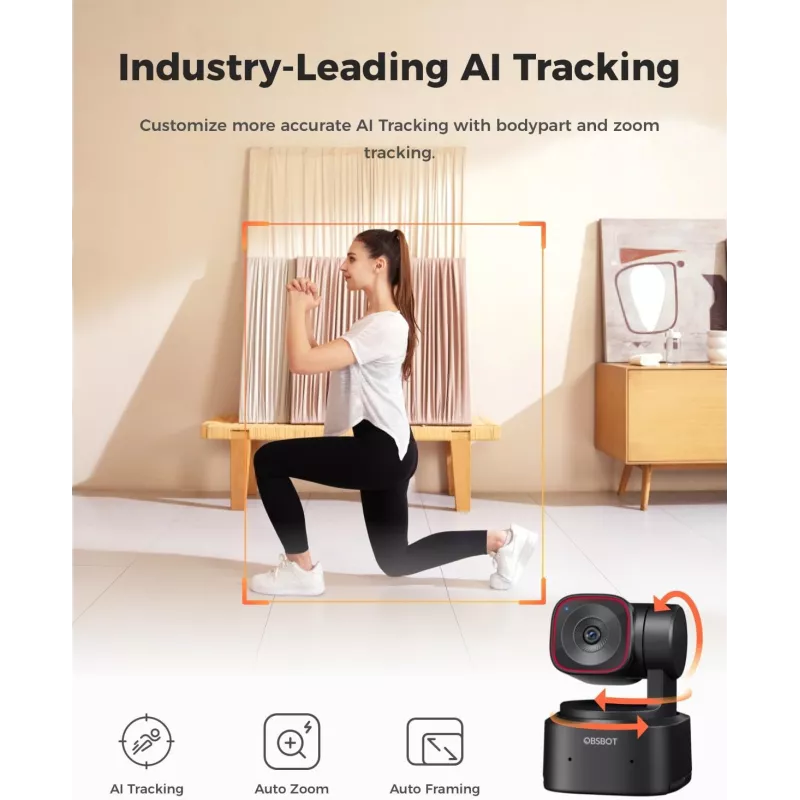 OBSBOT Tiny 2 Lite 4K Webcam AI Tracking HDR 60 FPS PC