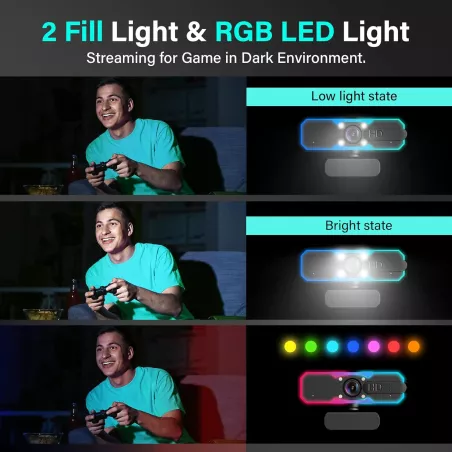 Webcam NBPOWER 1080P 60FPS avec Microphone et Lumière RGB