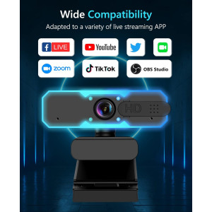 NBPOWER 1080P 60FPS Webcam with Mic, Autofocus & RGB Light for PC/Mac