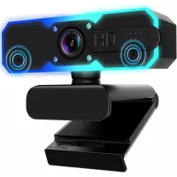 NBPOWER Webcam 1080P 60FPS avec Microphone, Lumière RGB, Autofocus, Compatible PC/Mac/Laptop
