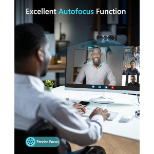 NBPOWER 1080P 60FPS Webcam with Mic, Autofocus & RGB Light for PC/Mac