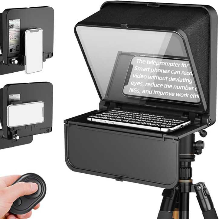 LENSGO TC7S Portable Mini Teleprompter for Phone with Remote, App Compatible for iPhone & Android