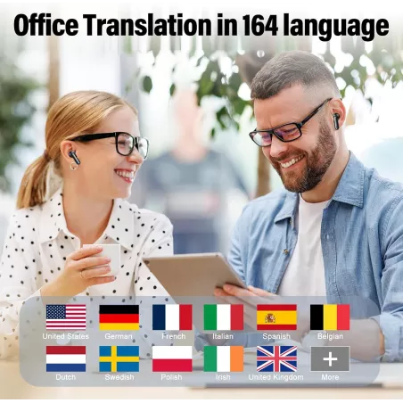 Écouteurs Traduction AI Temps Réel, 164 Langues, 6 Modes, Appels Audio/Video, 42H Autonomie