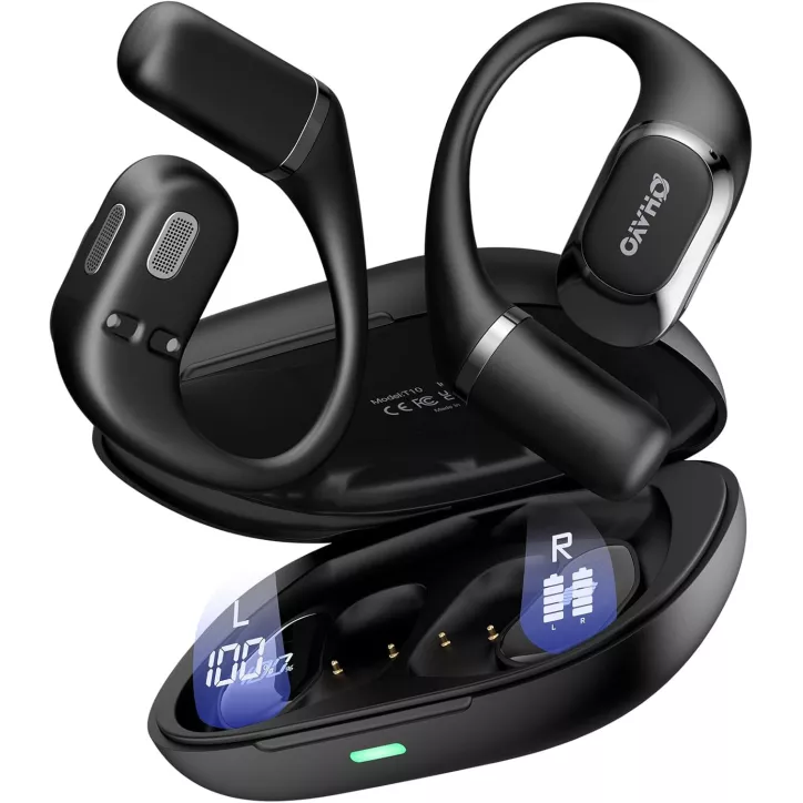 Casque Bluetooth 5.4 Open Ear avec Oreillette Ergonomique, Écran Digital, 40H, IPX6 - Noir