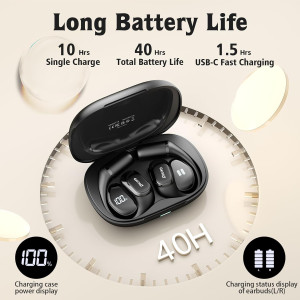 Bluetooth Open Ear Headphones with Earhook, 40H Playtime & IPX6 Waterproof