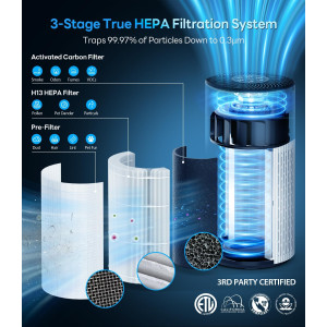 Air Purifier for Large Rooms Up to 1500 Ft² with True HEPA Filter