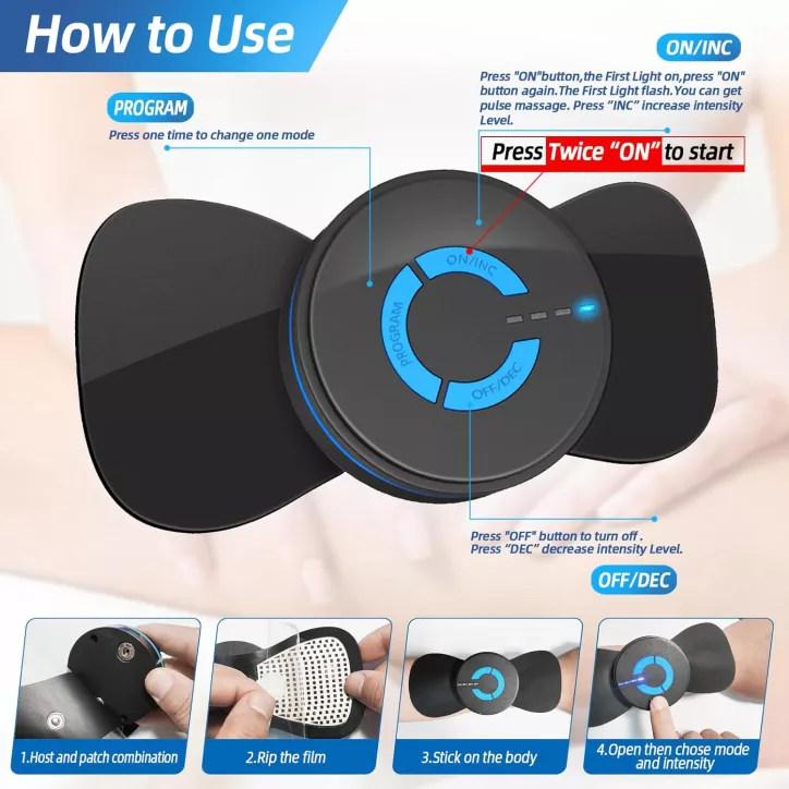 Mini Massager Rechargeable TENS Unit Stimulateur Musculaire EMS Soulagement Douleur Dos, Cou, Bras