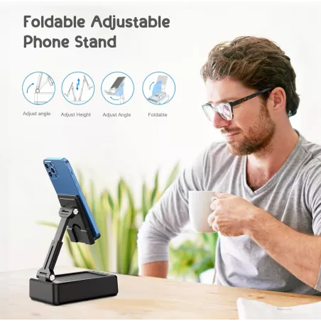 Support de téléphone pliable TechGlow avec enceinte Bluetooth et batterie externe – Cadeau anniversaire tech.