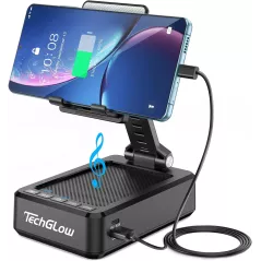 Support téléphone pliable TechGlow avec enceinte Bluetooth et power bank - Cadeaux high-tech pour tous