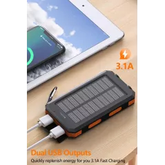 Power Bank Solaire 38800mAh USB-C Rapide IPX5 Camping
