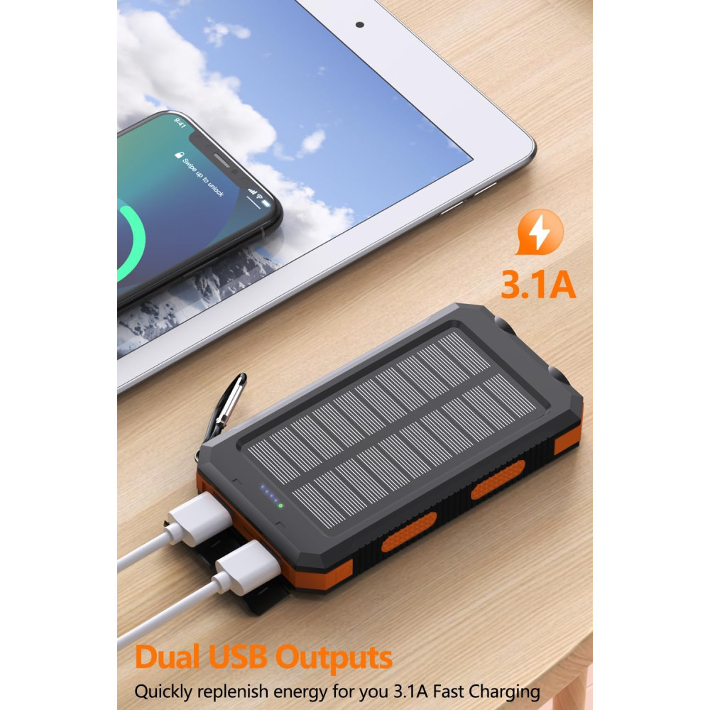 38800mAh Solar Power Bank with USB-C Fast Charge & IPX5 Waterproof