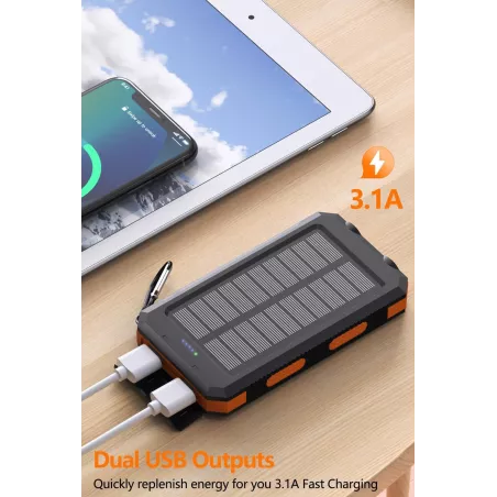 Power Bank Solaire 38800mAh USB-C Rapide IPX5 Camping