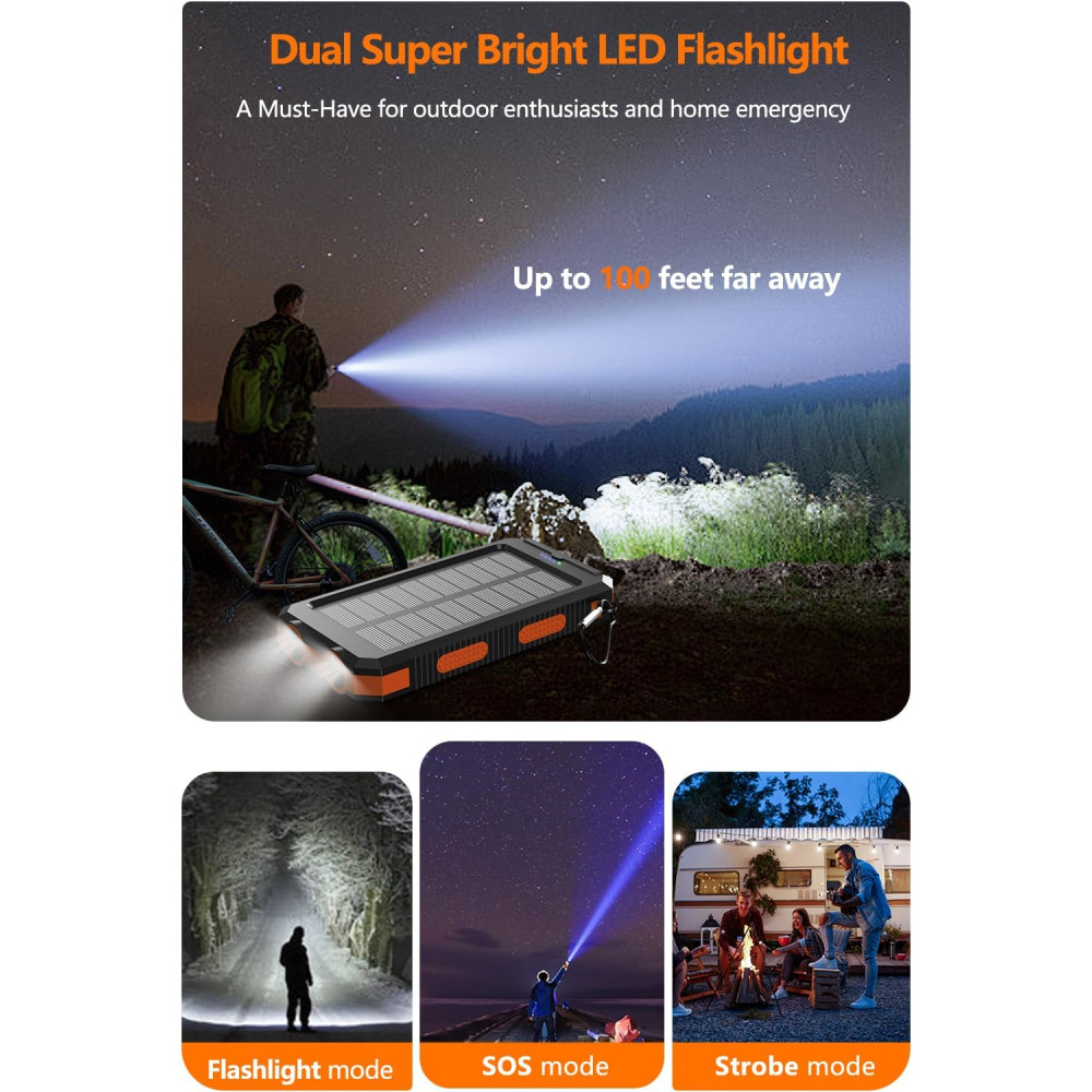 38800mAh Solar Power Bank with USB-C Fast Charge & IPX5 Waterproof