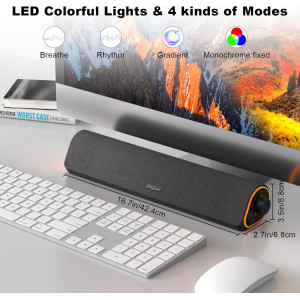 SOULION R50 Enceintes Bluetooth PC, Barre Son 3.5mm, USB Alimenté, LED Couleur, Son Surround
