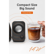 14W Stereo USB PC Speakers with 30° Tilt & Volume Control – Compact Black