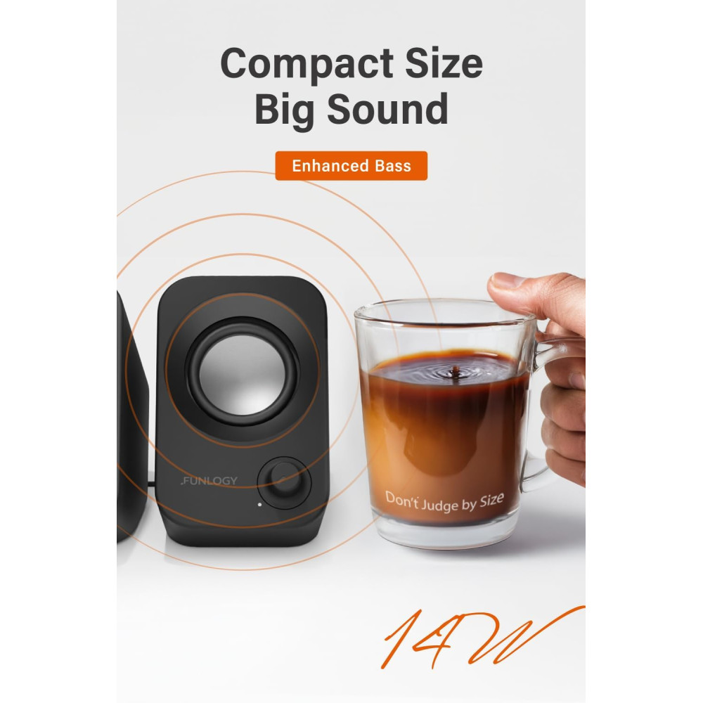 14W Stereo USB PC Speakers with 30° Tilt & Volume Control – Compact Black