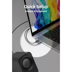 Enceintes stéréo PC 14W, USB, compactes avec inclinaison 30°, contrôle volume, noir