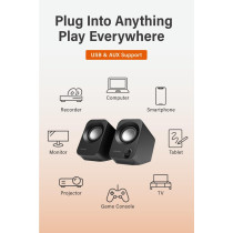 Enceintes PC 14W Stéréo USB Compactes avec Contrôle Volume