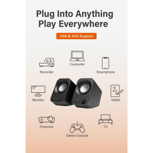 14W Stereo USB PC Speakers with 30° Tilt & Volume Control – Compact Black