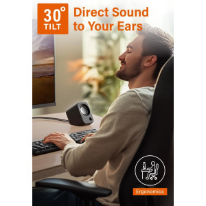 14W Stereo USB PC Speakers with 30° Tilt & Volume Control – Compact Black