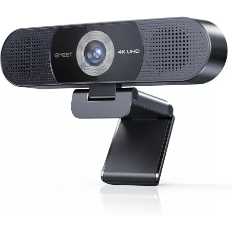 EMEET C980 PRO Webcam 4K 3-en-1 avec Micro, Haut-parleurs, Angle 60°-98°, 4 Micros antibruit, Couverture magnétique
