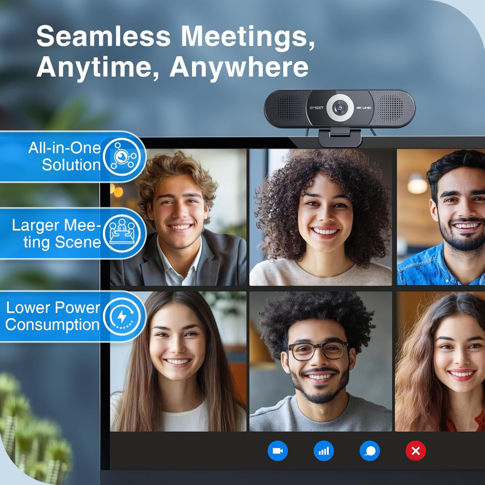EMEET C980 PRO Webcam 4K, Micro 3D, Haut-Parleurs Intégrés