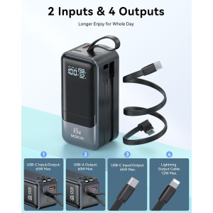 Chargeur Portable 65W Power Bank USB-C 4 Sorties - iPhone & MacBook