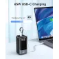 Chargeur Portable 65W Power Bank Rapide USB-C avec Câble Intégré, 4 Sorties, Compatible iPhone, iPad, MacBook, Samsung, Dell