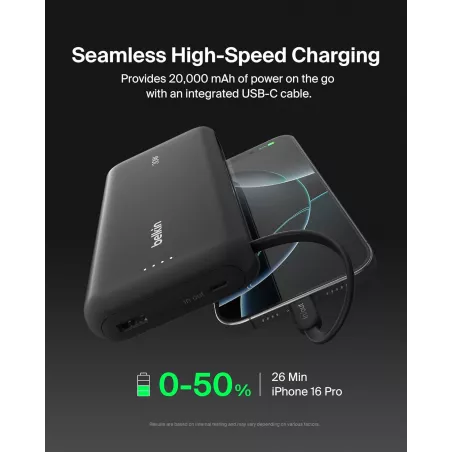 Chargeur Portable Belkin 20000mAh 30W avec Câble Intégré