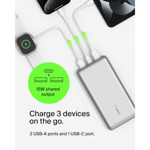 Belkin 20000mAh USB-C Power Bank, 15W Portable Charger - Silver
