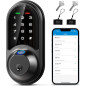 Veise RZ07 Smart Fingerprint Door Lock, 7-in-1 Keyless Entry, Touchscreen Keypad, App Control, Matte Black