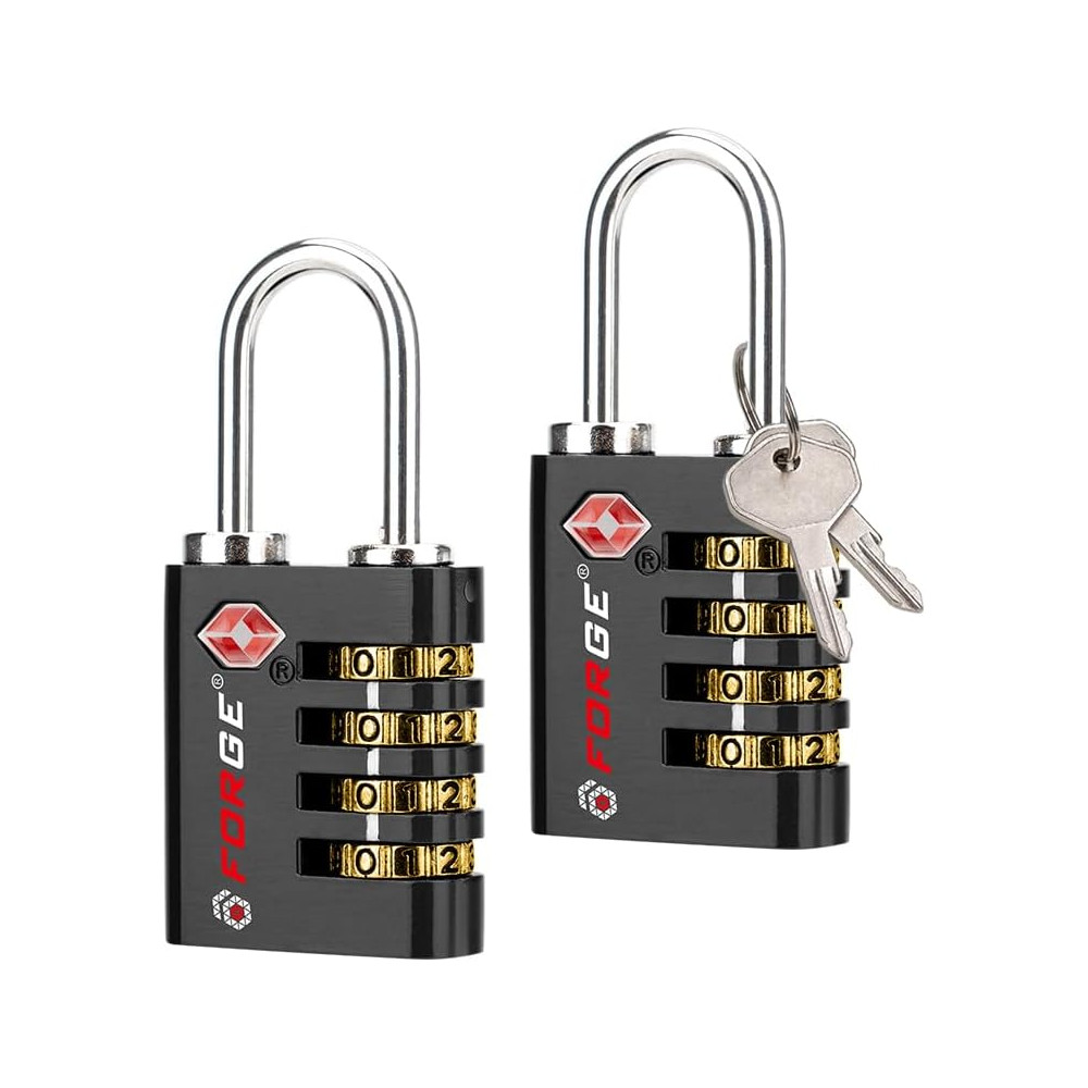 Forge Dual-Opening TSA Locks - Key & Combination, Stainless Steel (2 Pack)