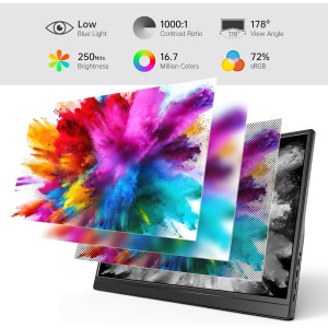 Yxk 15.6 Portable 1080P USB-C HDMI Ultra-Slim Travel Monitor with Kickstand