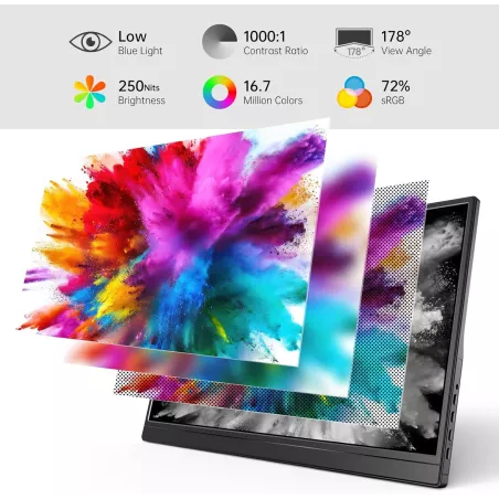 Moniteur Portable Yxk 15,6 1080P USB-C HDMI Ultra-Mince IPS avec Pied, Compatible PC, Mac, PS, Xbox, Switch