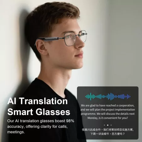 Lunettes de traduction IA GPT, 169+ langues, réduction de bruit, verres photochromiques, Bluetooth unisexes